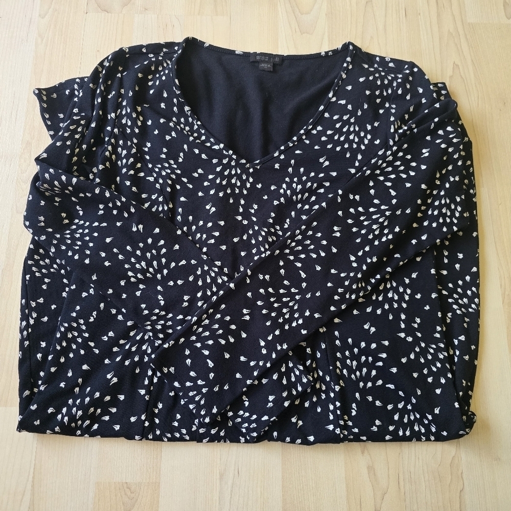 J.Jill Wearever Black White Leaf Print Knit Fit Flare Short Dress Womens Size XS